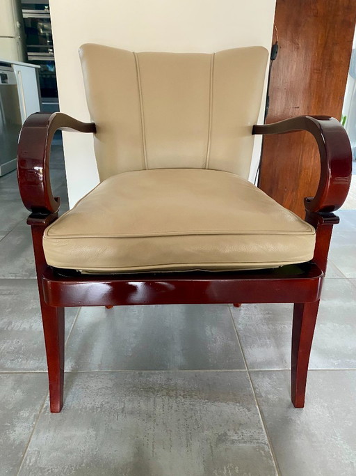 Paire de Fauteuils Bridges 1930 Art Déco – Leather, Wood