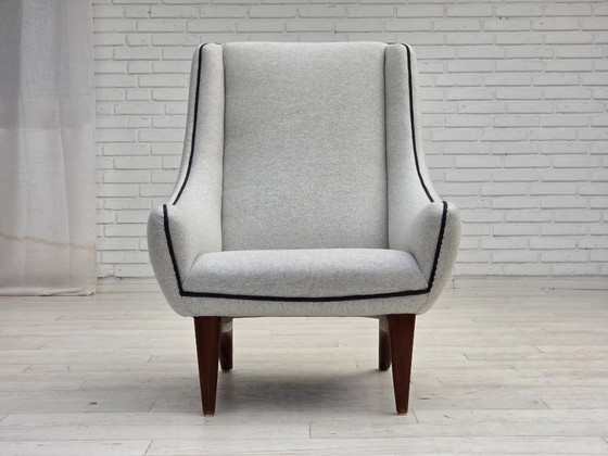 Image 1 of 1960er Jahre, dänisches Design von Illum Wikkelsø, Modell ML 140, Hocker, neu gepolstert.