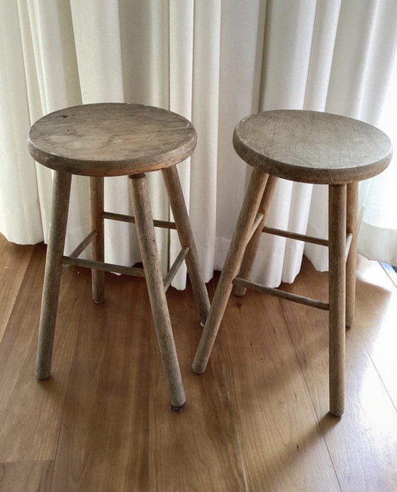 Image 1 of Set of vintage mid 20th century French stools - krukjes