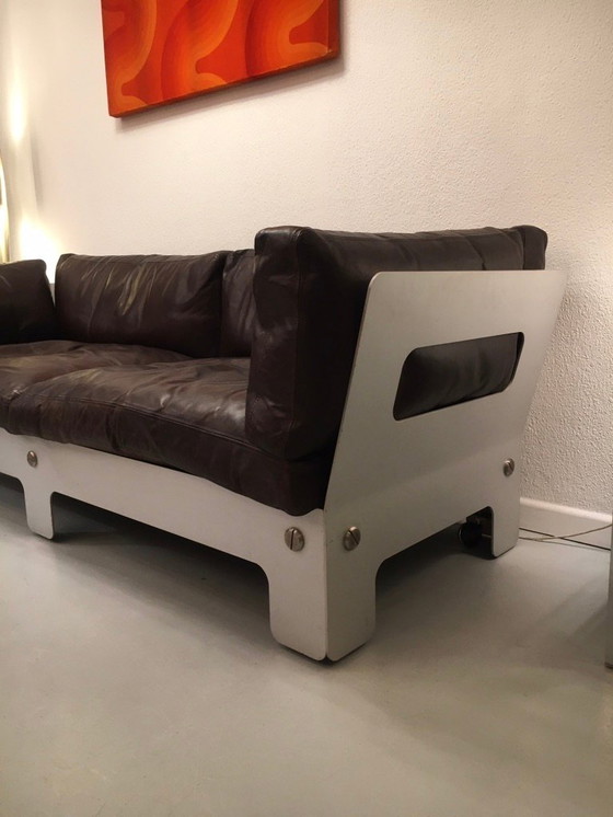 Image 1 of Braunes Leder und eloxiertes Sofa von Sigurd Ressel für Vatne Mobler, Norwegen 1968