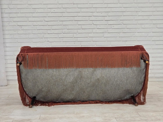 Anni '60, Divano danese 2 posti, velluto d'arredamento rosa originale. – Divani 2 posti, Velvet, Wood (photo 20 of 21)