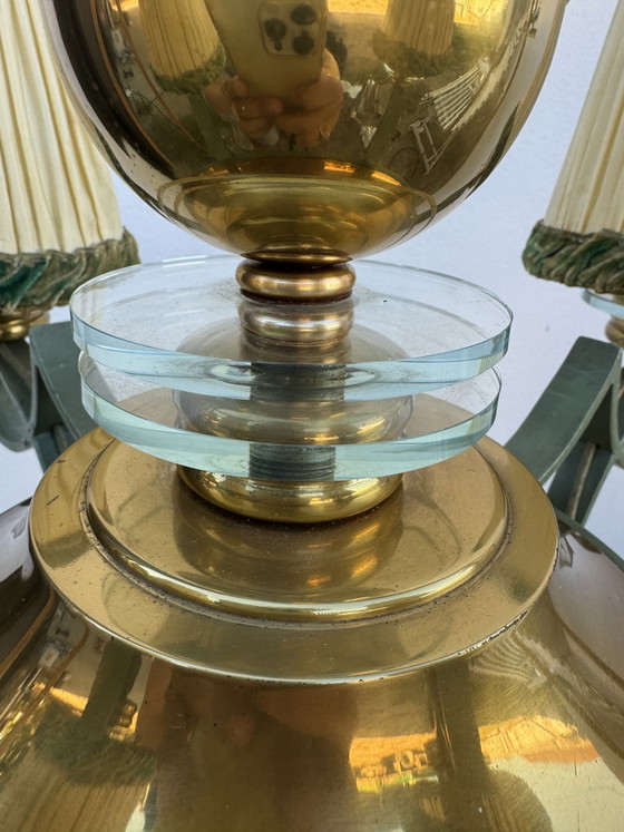 Lampadario Art Déco in ottone e vetro – Brass, Metal (photo 5 of 15)