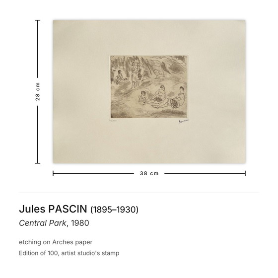 Image 1 of Jules PASCIN, grabado de Central Park, 1980