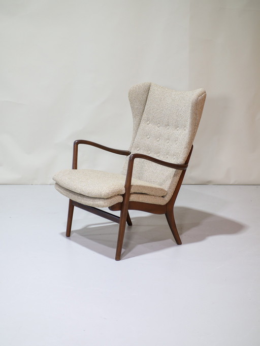 Oorfauteuil Deens Vintage Armstoel Beige Geel Wol