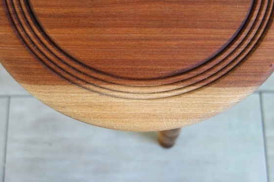 Brutalist Vintage Tripod Stool, France, 1930s, Wood, Brown, Rustic (photo 6 of 8)