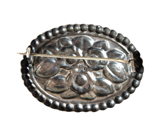 Image 1 of Broche ancienne danoise en argent et cornaline - Poinçonnée