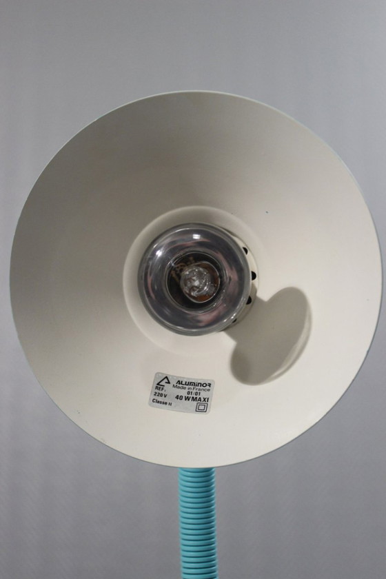 Image 1 of Lampe de bureau flexible vintage Aluminor France design 1980s turquoise