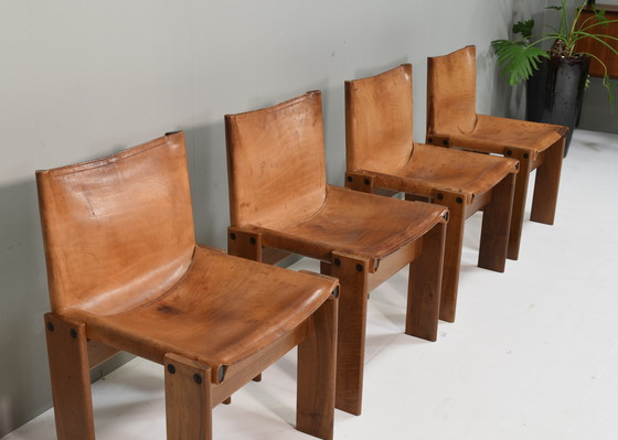Image 1 of 4x Chaises Monk en cuir cognac par Afra & Tobia Scarpa pour Molteni, Italie 1974