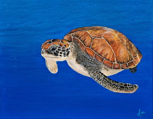 Handmade acrylic painting sea turtle