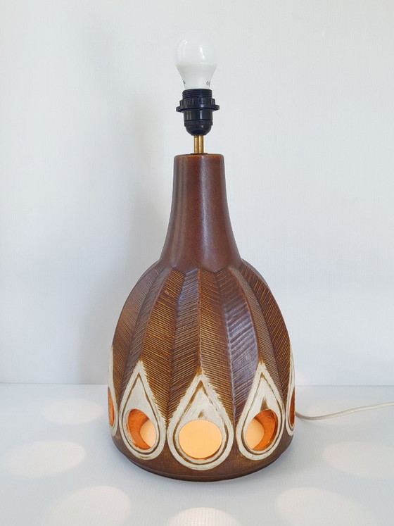 Image 1 of Vintage 1960s ceramic table or floor lamp with feather motif, West Germany, 1960s