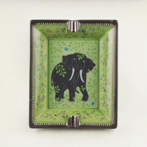 Original Hermès ashtray vintage green with elephant