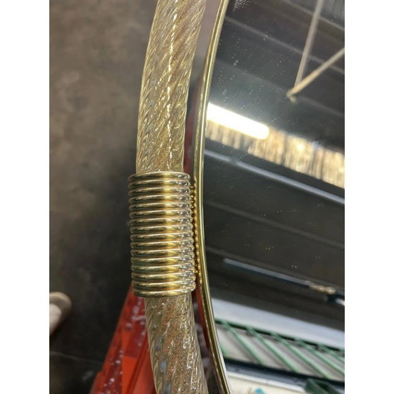Image 1 of Hedendaagse Venetiaanse grote wandspiegel met gouden "Torchon-Torciglione" Muranoglas