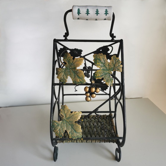 Image 1 of Wrought Iron Wine Rack with Vine Leaves