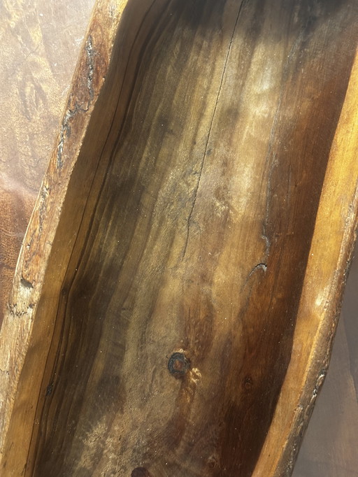 Grande coupe / Vide Poche sculptée en Bois - Artisanat Vintage 38 / 14 cm