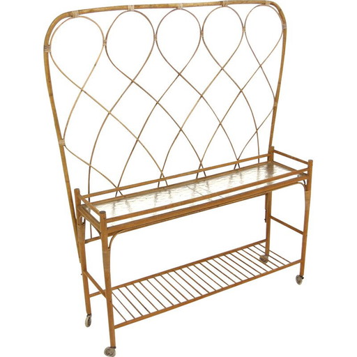 Jardinière scandinave vintage en rotin, Suède 1960