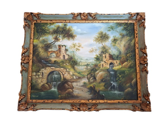 Image 1 of Splendido Dipinto Olio su Tela Paesaggio Arcadico di A. Velotti