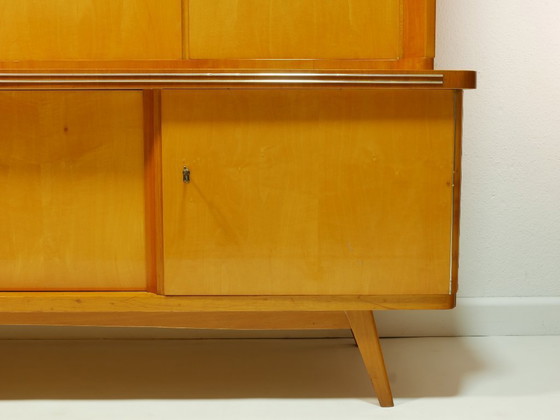 Image 1 of Buffet haut vintage avec grande vitrine, meuble de salon, années 1960, Allemagne