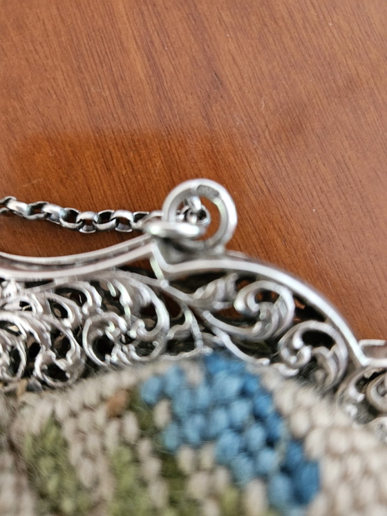 Monture de Sac Antique en Argent avec Scène de Café env. 1910 – Autres sacs, Tweed (photo 7 of 12)