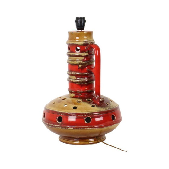 Image 1 of Large Lamp Base Red and Yellow Ceramic