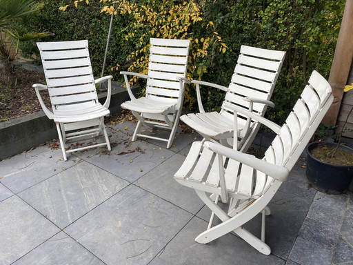 4 Vintage French Wooden Folding Chairs Adjustable 5-Position Chairs