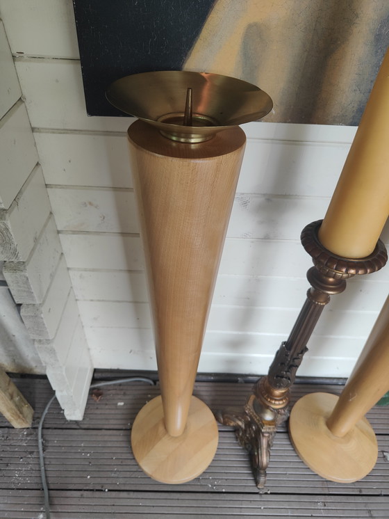 Image 1 of candlesticks 2 piece solid beech candlesticks plus church candlestick solid copper