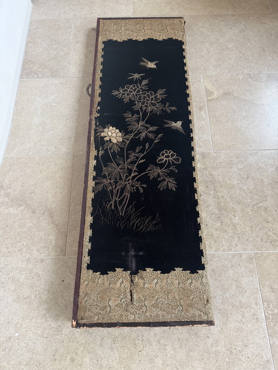 Image 1 of Antique Chinese embroidered chinoiserie folding screen ca. 1885