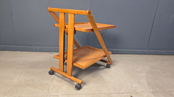 Image 1 of Chariot de service pliable en bois, style italien vintage, années 1980