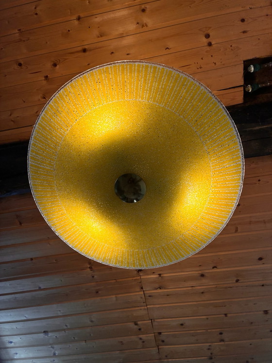 Vintage Mid-Century Glass Ceiling Light with White Rod (3 Light Points), DDR / Space Age, Metal, Gold (photo 2 of 6)
