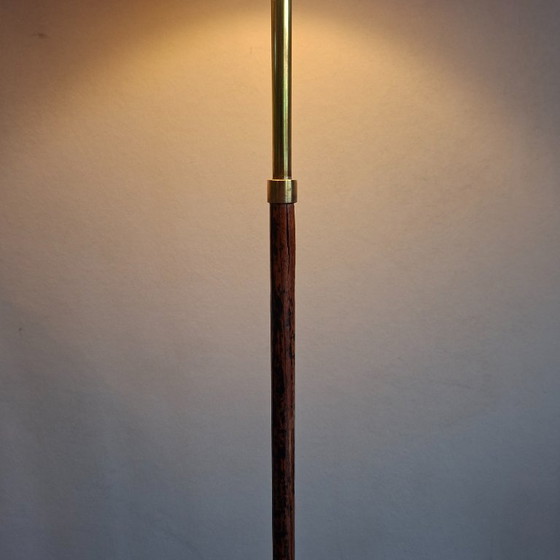 Image 1 of Mid Century Design Vloerlamp, 60 Ties. Brass En Palissanderhout.
