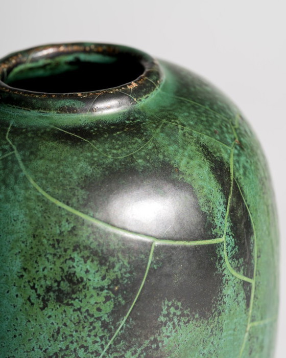 Image 1 of Pair of Paul Dresler Grootenburg Copper Reduction Glaze Studio Ceramic Vases – Germany, ca. 1940s-1950s Art Deco Bauhaus