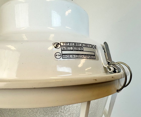 Image 1 of White Industrial Factory Light with Plastic Grid from Elektrosvit, 1990s