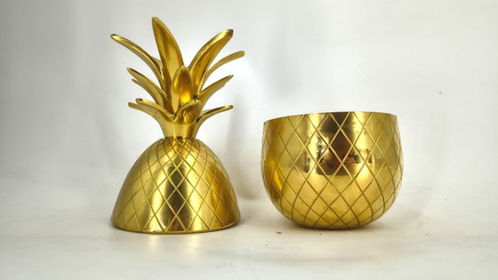 Image 1 of Seau à glace vintage en laiton en forme d'ananas, années 1970