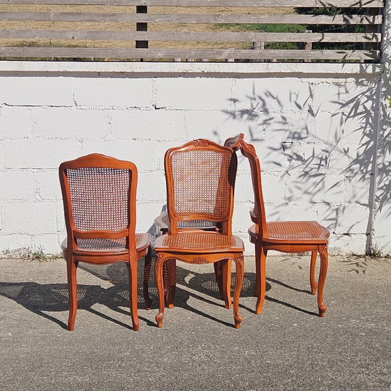 Image 1 of 4 French Vintage Cane Dining Chairs - Cottage Chairs - Style Louis XV - 80s
