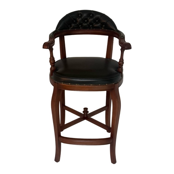 Image 1 of Chesterfield - Handgemaakt / vintage / zo goed als nieuw - Groen leer - Houten barkruk met voetensteun - Meerdere op voorraad