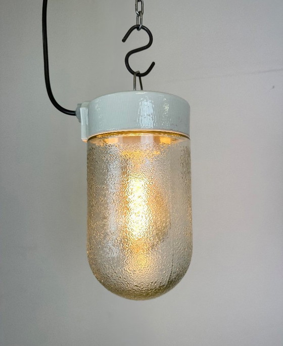 Image 1 of Vintage witte porseleinen hanglamp met matglas, jaren 70
