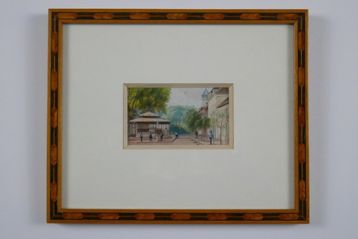 Miniature - Busy street with kiosk.