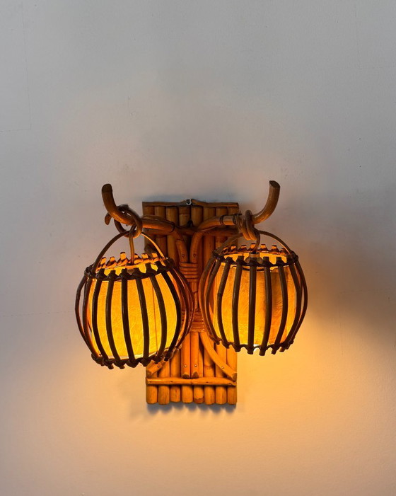 Pair of vintage rattan Wall lights, France 1950 (photo 6 of 7)