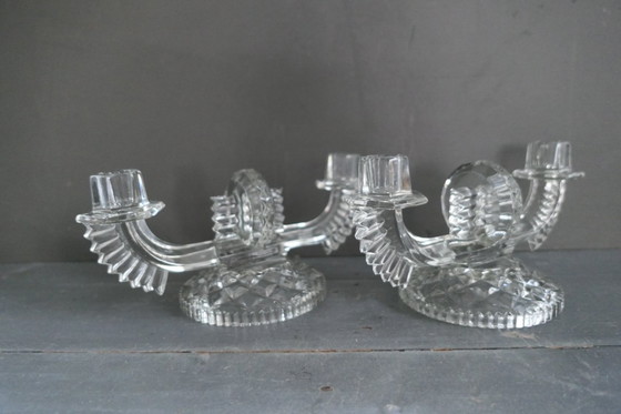 Image 1 of Art Deco Feigl & Morawetz pressed glass candlestick 2x