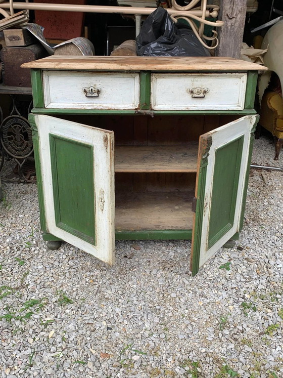 Antieke groen-wit geschilderde kast in Duitse stijl – Buffetkasten, Hout, Vintage (photo 6 of 6)