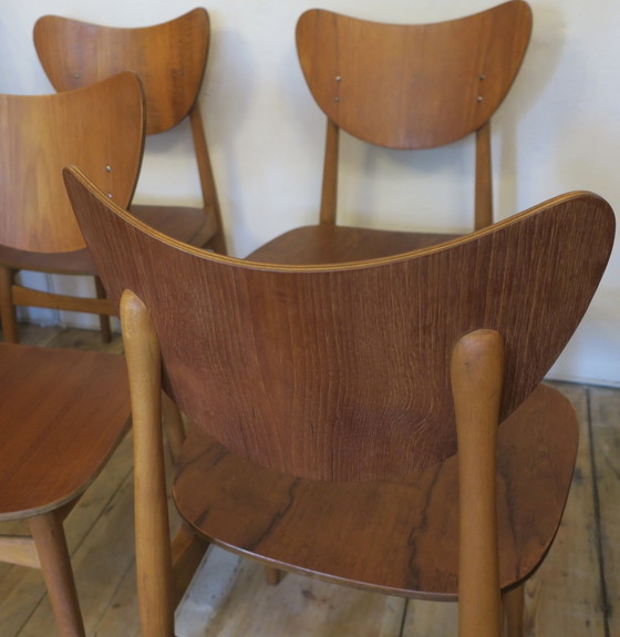 Image 1 of 4x Vintage Butterfly Teak Dining Chairs