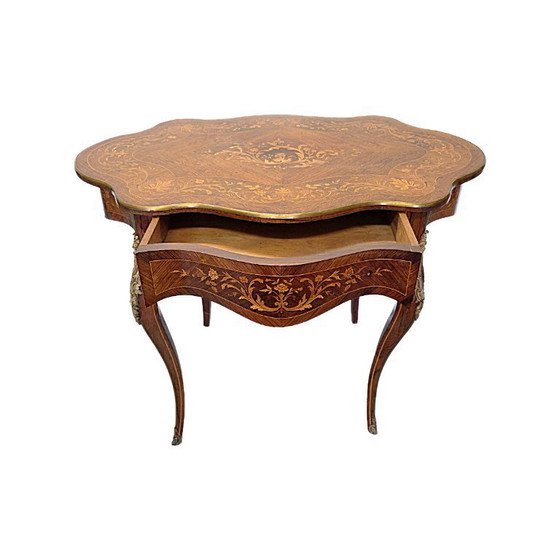 Image 1 of Antigua mesa francesa estilo Luis XV con cajón, finales del siglo XIX