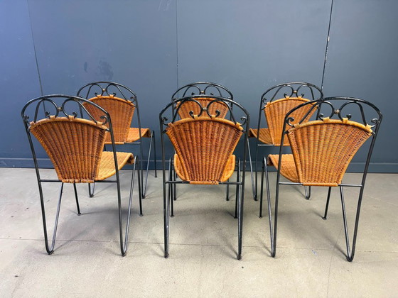 Sillas de mimbre de Frederick Weinberg, década de 1960, juego de 6 – Sillas de comedor, Metal, Wicker (photo 5 of 9)