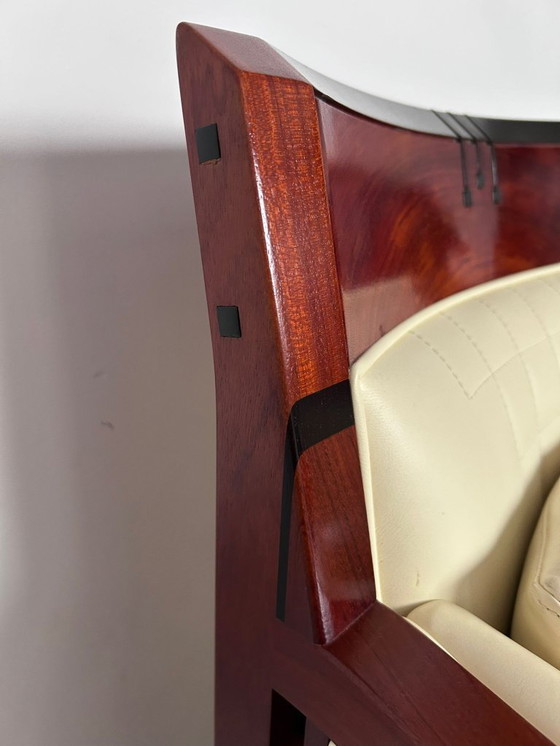 Image 1 of 2x Luxury Art Deco Schuitema design armchair Charles with cream leather from the Decoforma series with decorative stitching