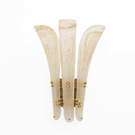 Image 1 of Coppia di applique moderne del XX secolo in vetro di Murano satinato e foglia d'oro