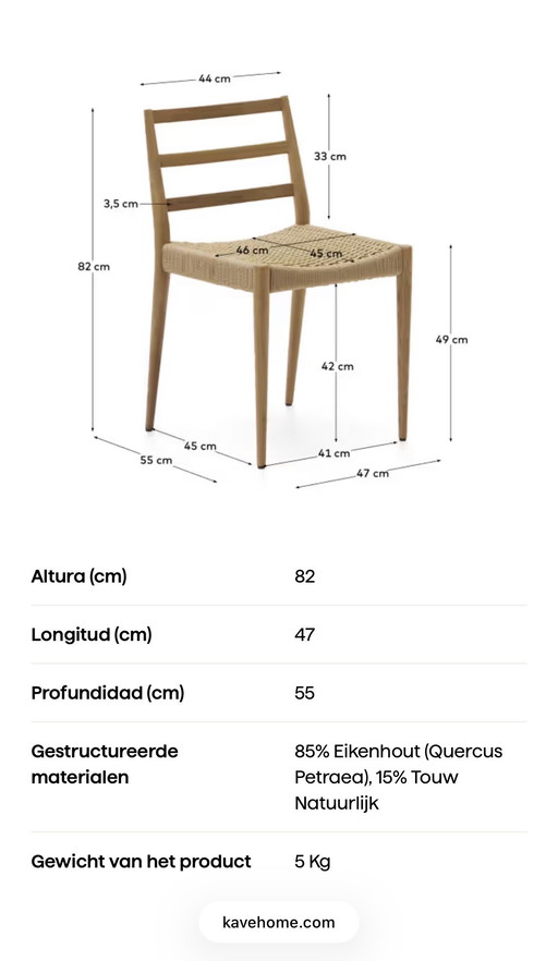 6 eetkamerstoelen van kave home