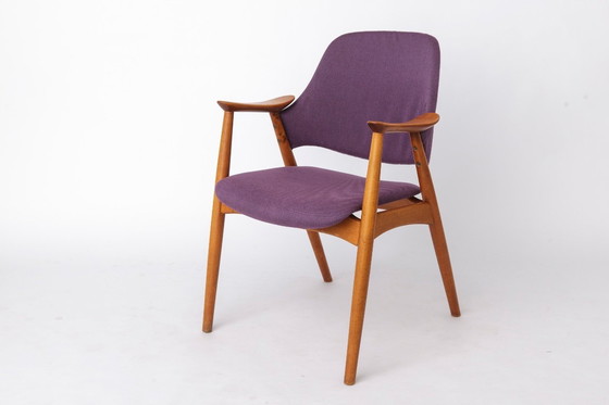 Image 1 of Set van 4 vintage loungestoelen, Duitsland jaren 60, beukenhout, nieuw gestoffeerd, woonkamerstoelen in mid-century stijl.