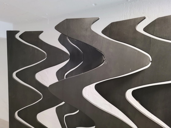 Image 1 of Geometric wavy wooden room divider screen 