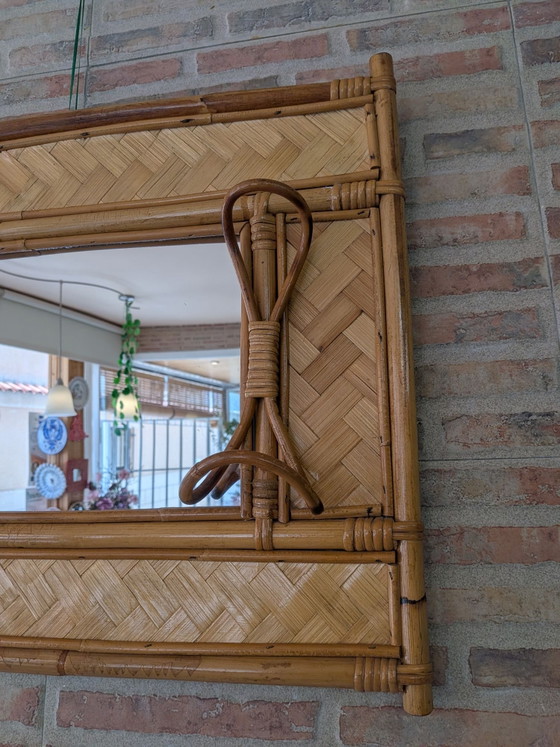 Kleiderständer mit Spiegel aus Bambus und Rattan., Glas, Braun (Foto 6 von 10)