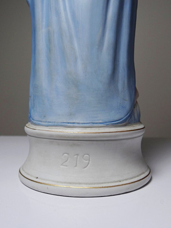 Image 1 of Grand sujet religieux Christ au Sacré Coeur en biscuit polychrome ancien