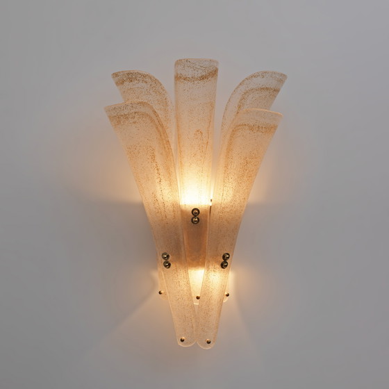 Image 1 of Coppia di applique moderne del XX secolo in vetro di Murano satinato e foglia d'oro